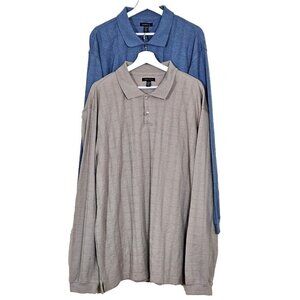 Van Heusen Polo Shirt Men XXL Lot of 2 Blue Beige LS Button Knit Normcore Casual